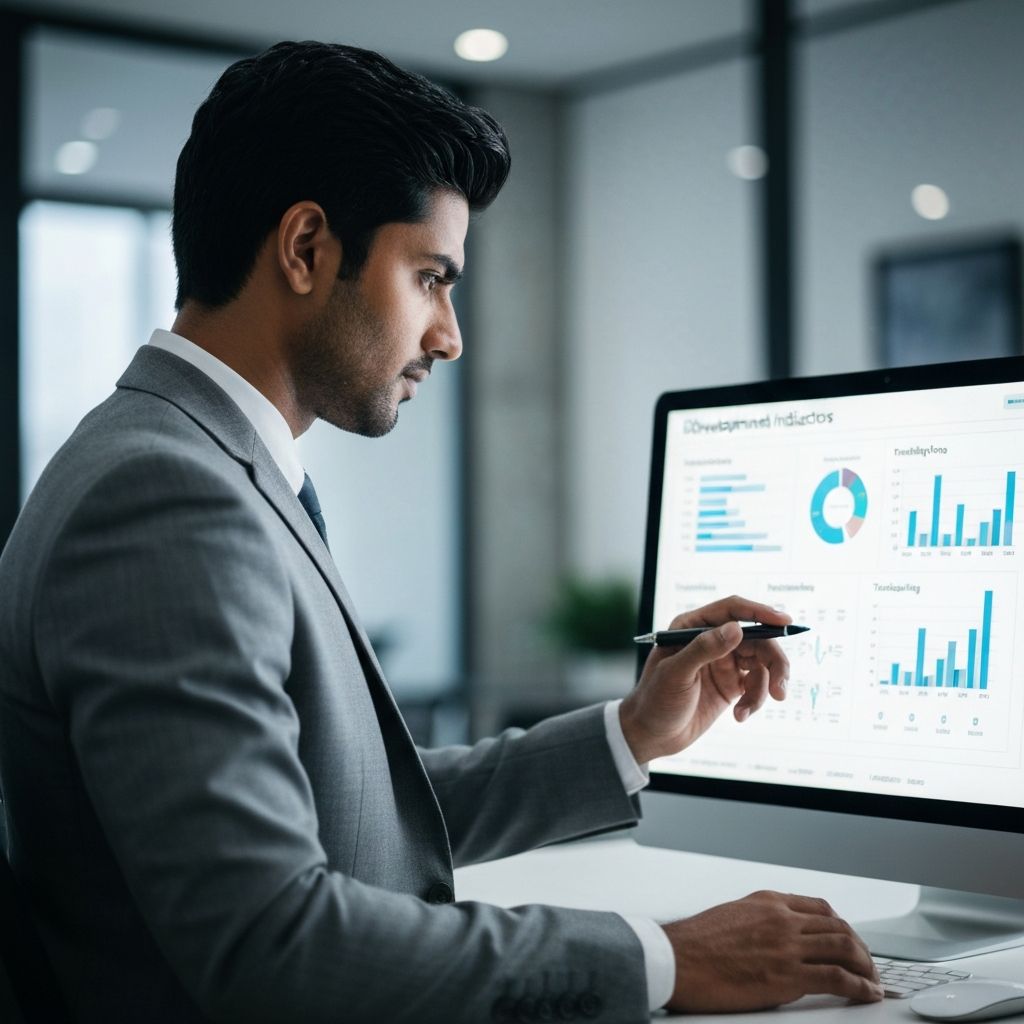 Profesional de recursos humanos revisando indicadores de desarrollo